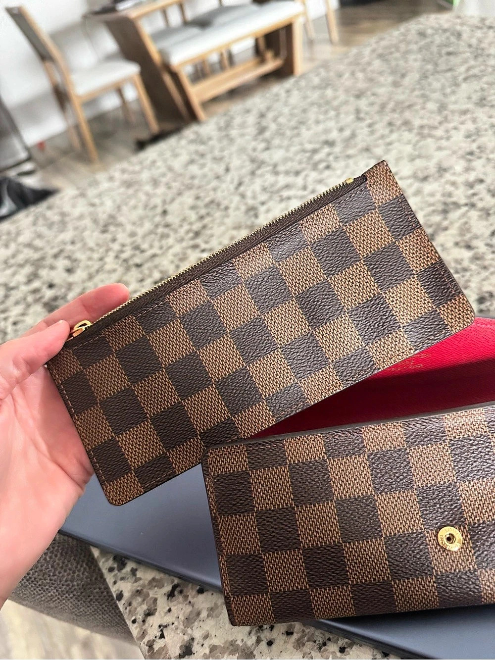 Louis Vuitton Sarah Wallet Damier Ebene Brown & Red - Picture 4 of 7